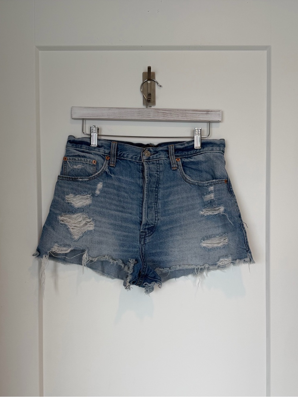 Abercrombie & Fitch Distressed High Rise Mom Denim Shorts